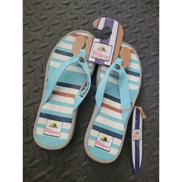 Pendleton Women's Flip Flop‎ Thong Sandals Size 10 Turquoise Teal Western Vaca - Picture 2 of 7